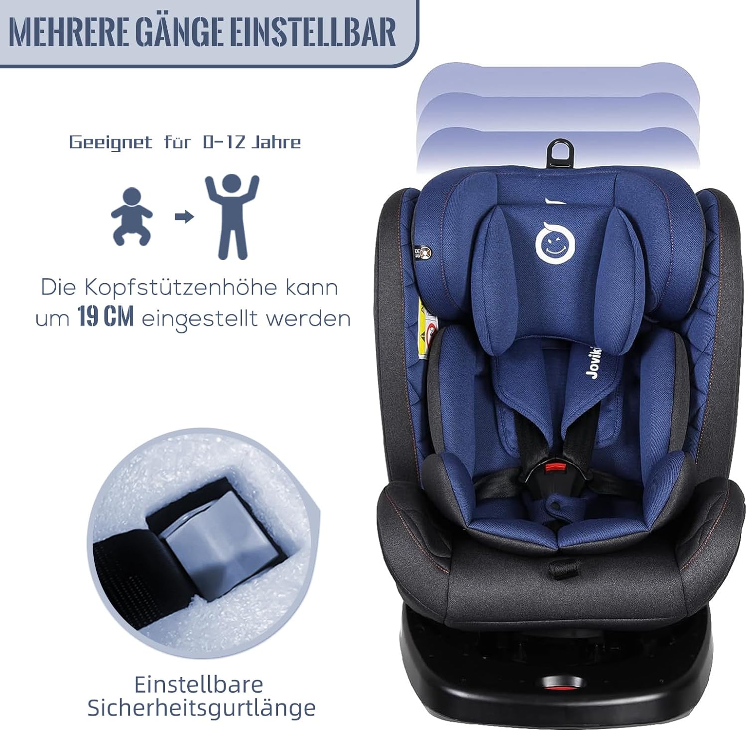 Isofix with Top Tether, 360 Degree Swivel Car Seat Blue, Group 0/1/2/3, 0-12 Years Old